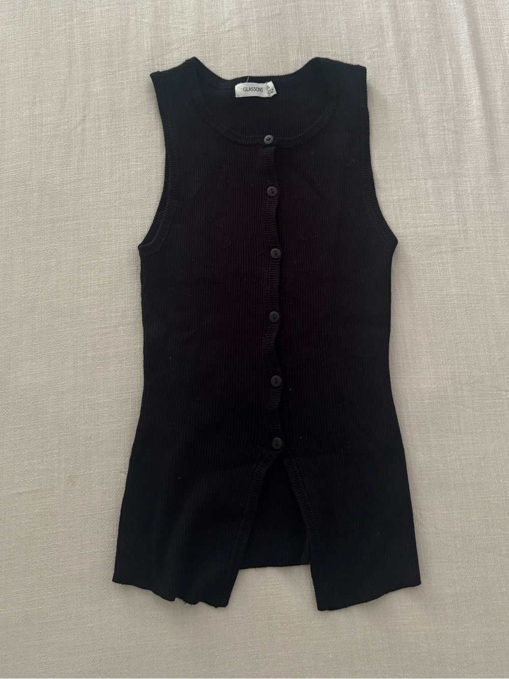 Glassons Black Ribbed Button-Front Tank